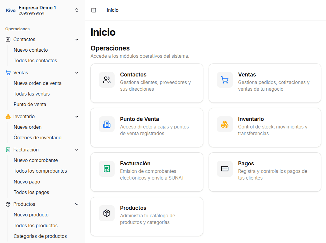 Panel de ventas y catálogo web de Kivo